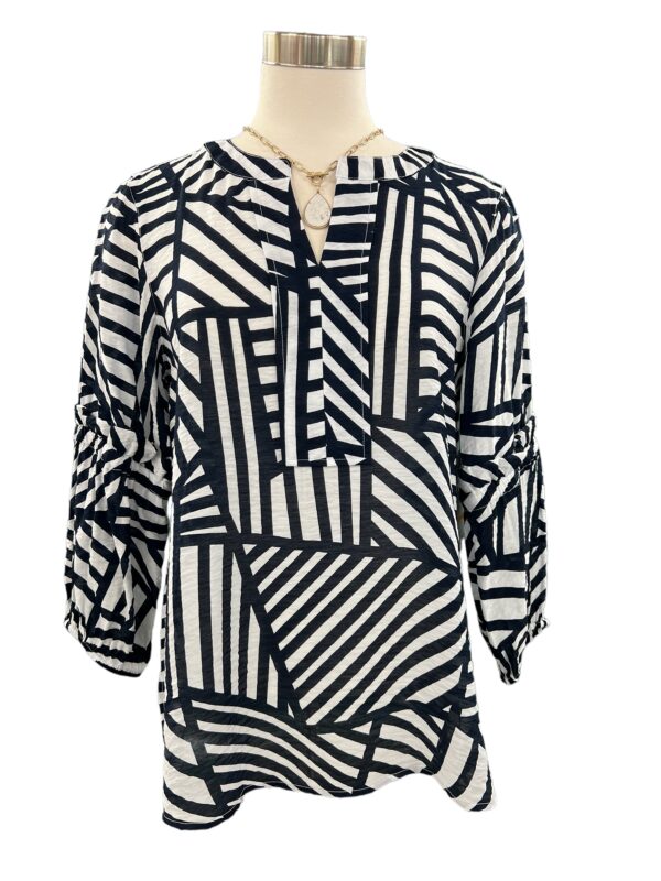 MULTIPLES Y-NECK STRIPE BELL SLEEVE TOP - Image 7