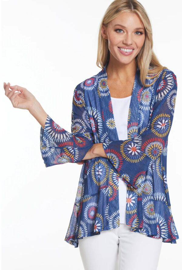 MULTIPLES 3/4 FLOUNCE SLEEVE MESH PRINT CARDIGAN - Image 4