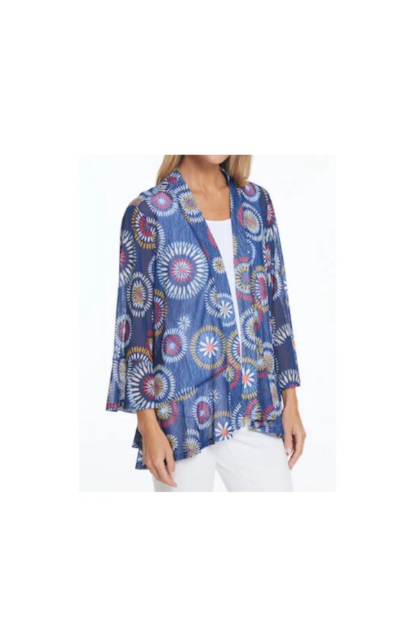 MULTIPLES 3/4 FLOUNCE SLEEVE MESH PRINT CARDIGAN