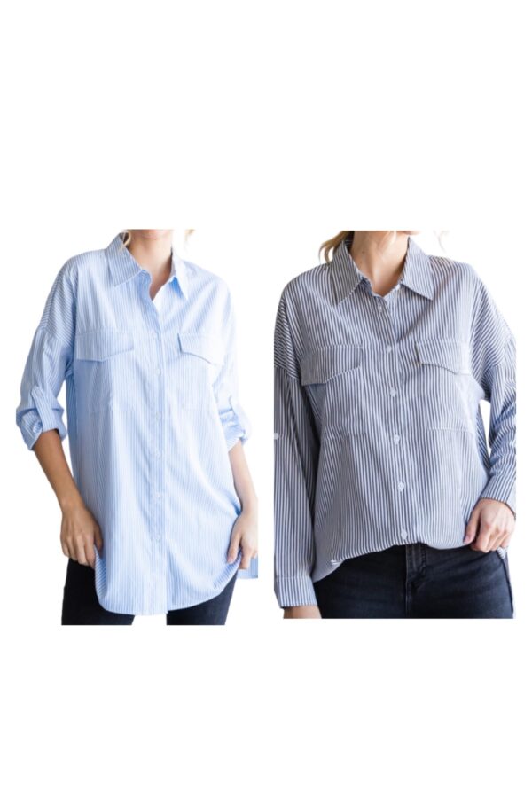 JODIFL WOVEN STRIPED BUTTON FRONT BLOUSE