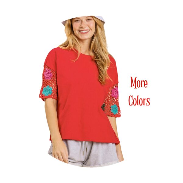 UMGEE FRENCH TERRY CROCHET SLEEVE TOP