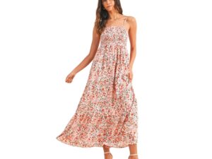 SMOCKED FLORAL MAXI DRESS