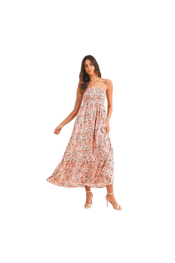 SMOCKED FLORAL MAXI DRESS