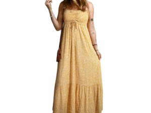 SMOCKED YELLOW FLORAL MAXI DRESS