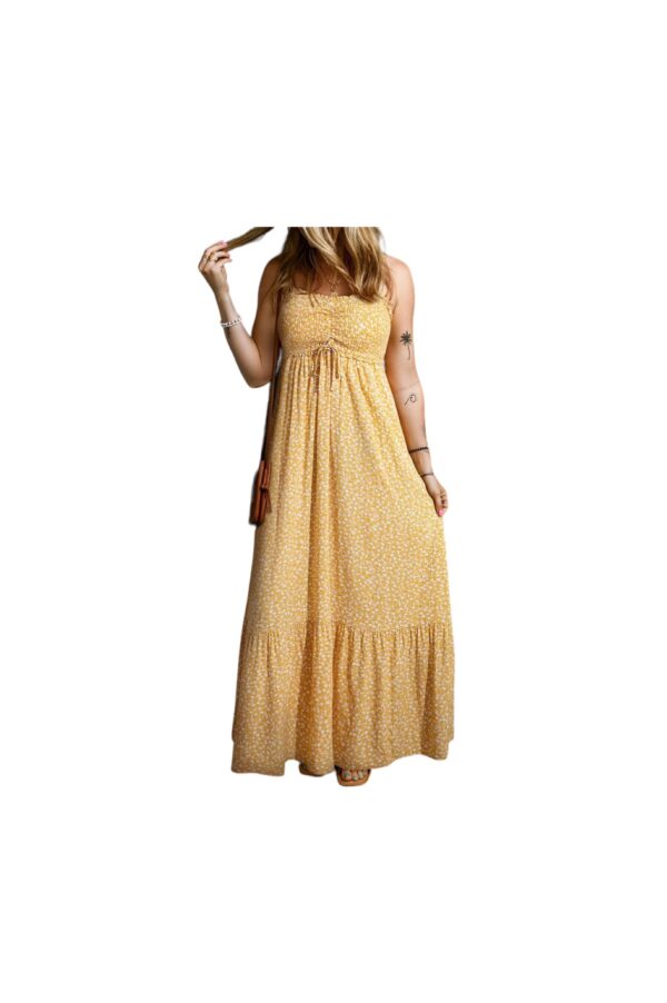 SMOCKED YELLOW FLORAL MAXI DRESS