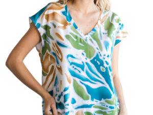 JODIFL SHORT SLEEVE PRINT V-NECK TOP