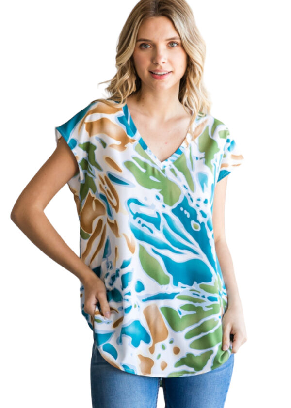 JODIFL SHORT SLEEVE PRINT V-NECK TOP