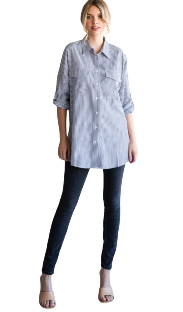 JODIFL WOVEN STRIPED BUTTON FRONT BLOUSE - Image 8