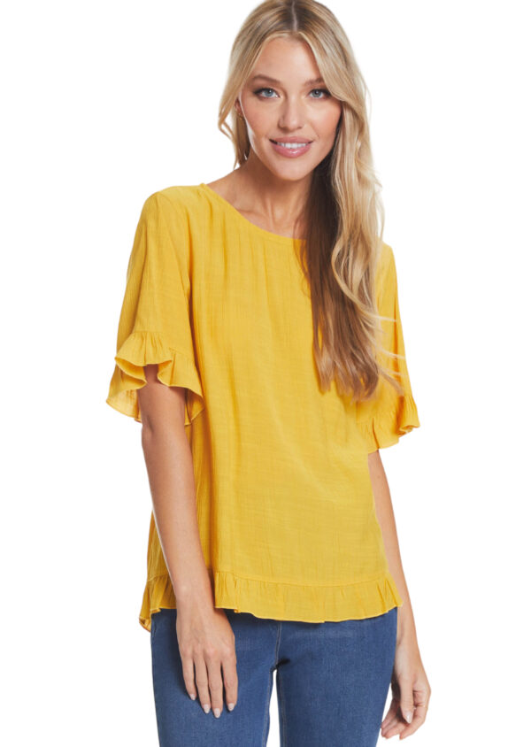 MULTIPLES GOLD RUFFLE HEM & BUTTON BACK TOP