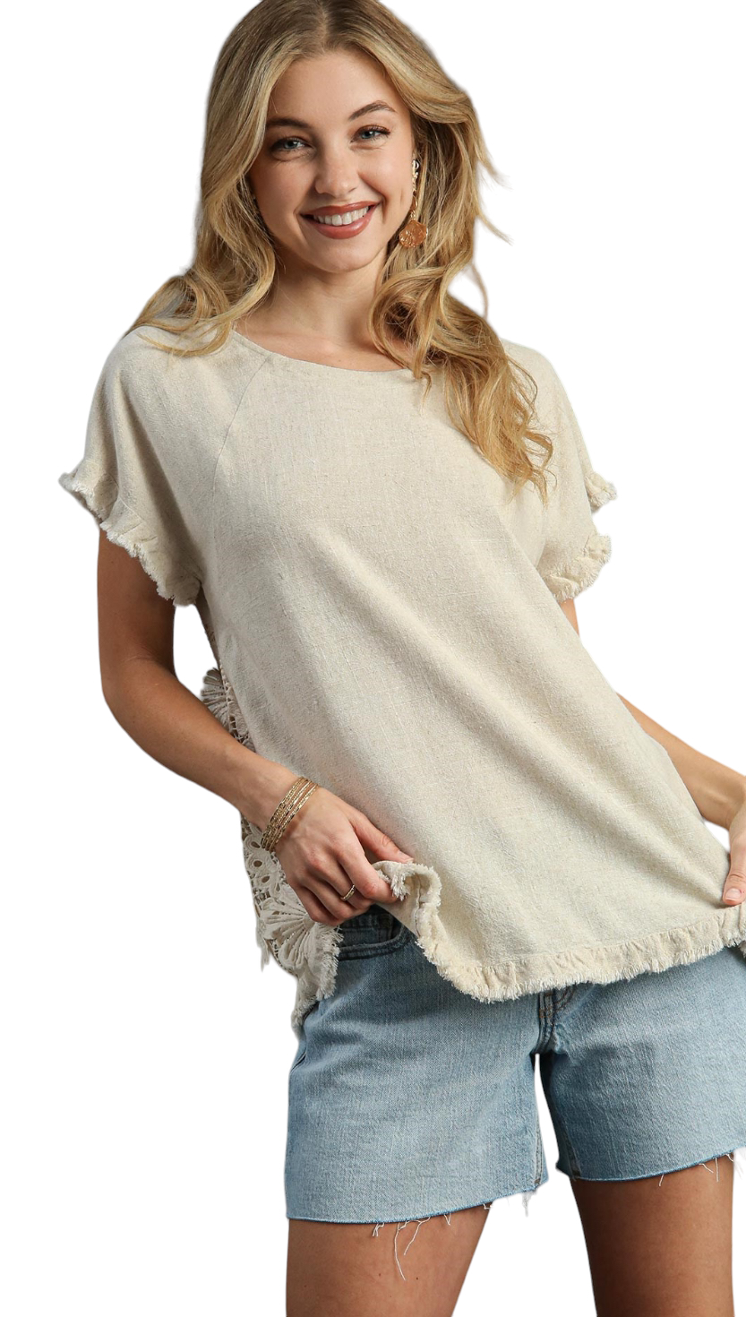 UMGEE LINEN BLEND FLORAL CROCHET BACK TOP - 6th Street Fashions and ...