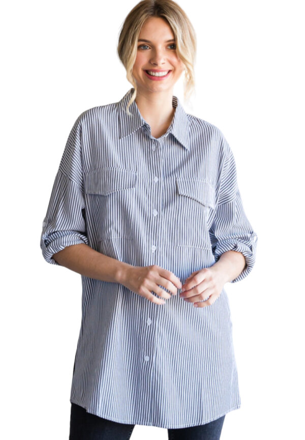 JODIFL WOVEN STRIPED BUTTON FRONT BLOUSE - Image 5