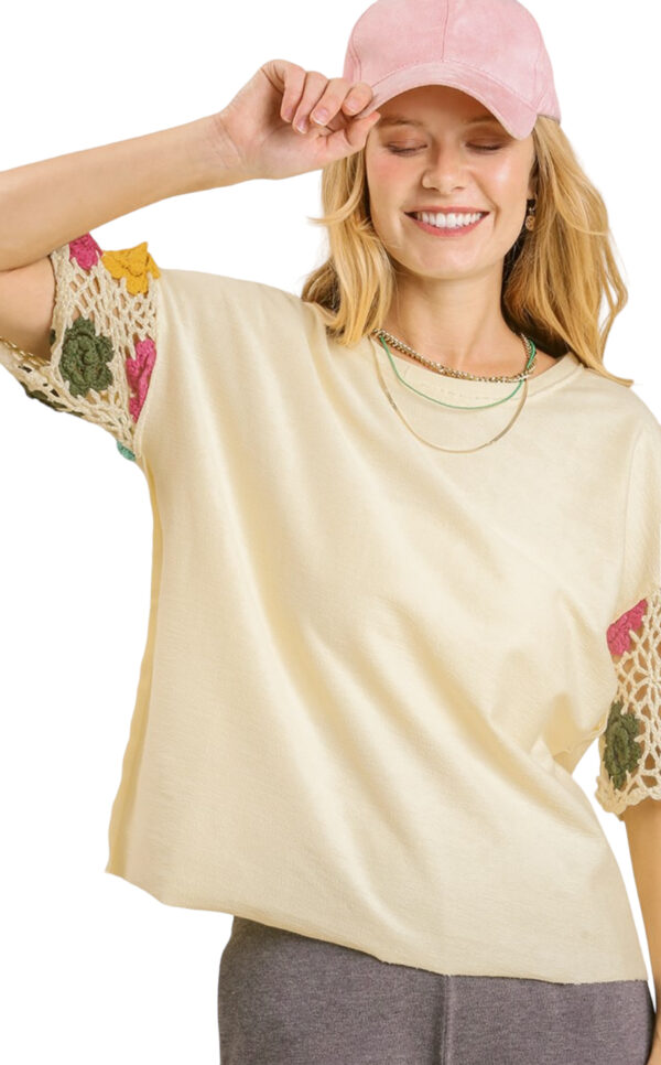 UMGEE FRENCH TERRY CROCHET SLEEVE TOP - Image 5