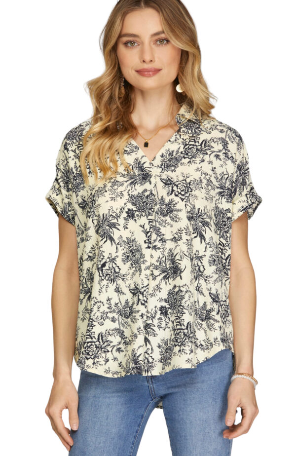 SHE+ SKY DROP SHOULDER FLORAL PRINT BLOUSE - Image 3