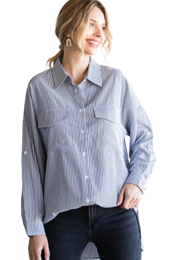 JODIFL WOVEN STRIPED BUTTON FRONT BLOUSE - Image 4