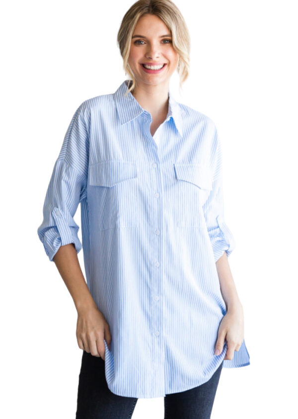 JODIFL WOVEN STRIPED BUTTON FRONT BLOUSE - Image 2