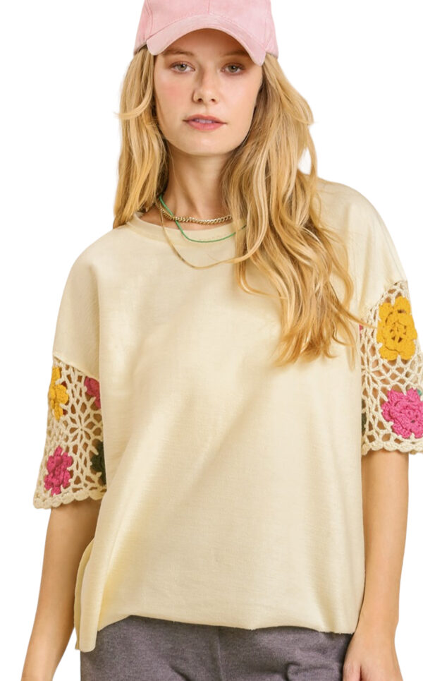 UMGEE FRENCH TERRY CROCHET SLEEVE TOP - Image 2