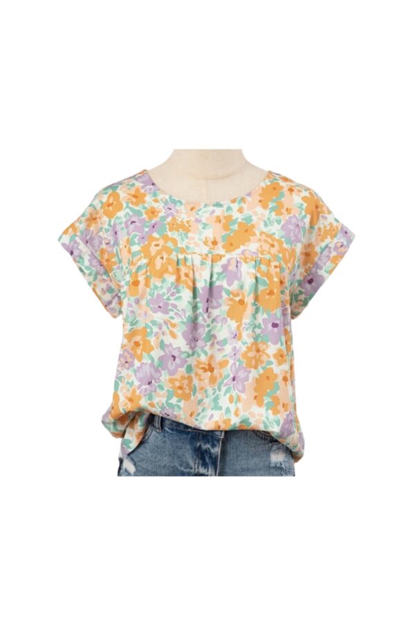 FASHIONWORKS SHORT SLEEVE FLORAL SEAM BACK TOP