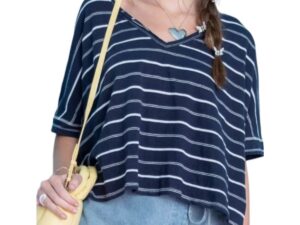 BLUPEPPER STRIPED V-NECK DROP SHOULDER TOP