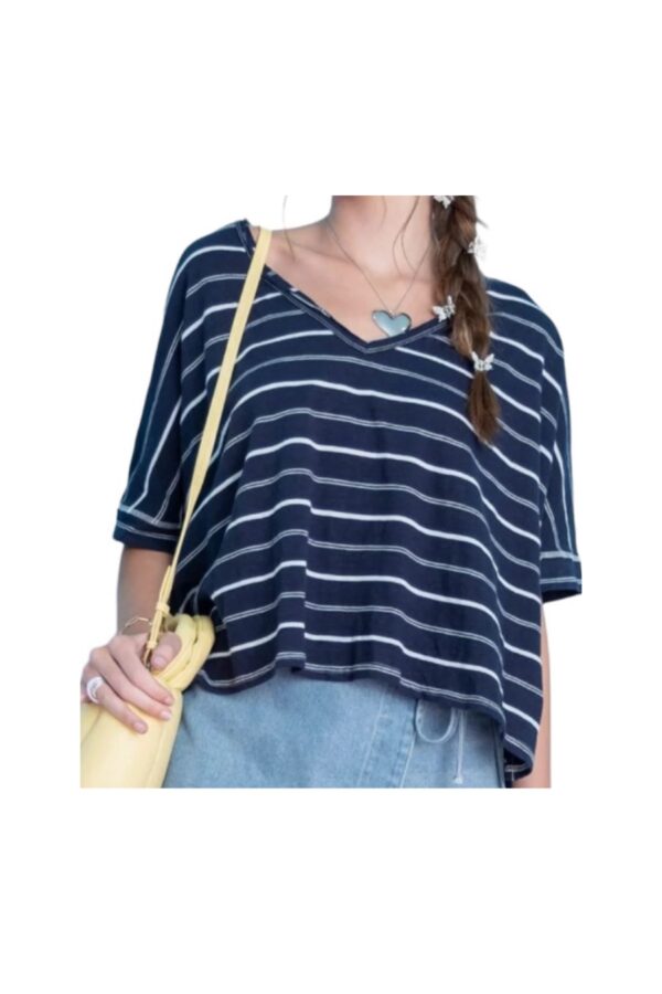 BLUPEPPER STRIPED V-NECK DROP SHOULDER TOP