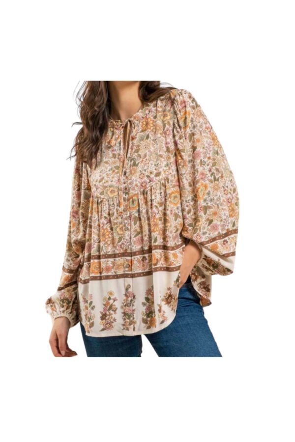 BLUPEPPER BORDER PRINT WOVEN BOHO TOP