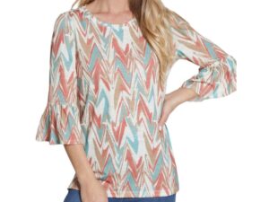 MULTIPLES FLOUNCE SLEEVE PRINT KNIT TOP