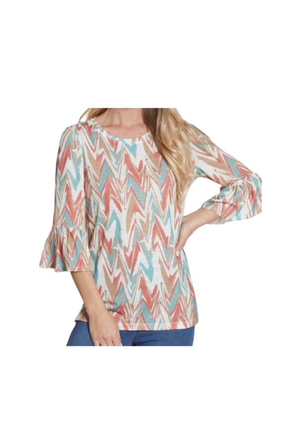 MULTIPLES FLOUNCE SLEEVE PRINT KNIT TOP