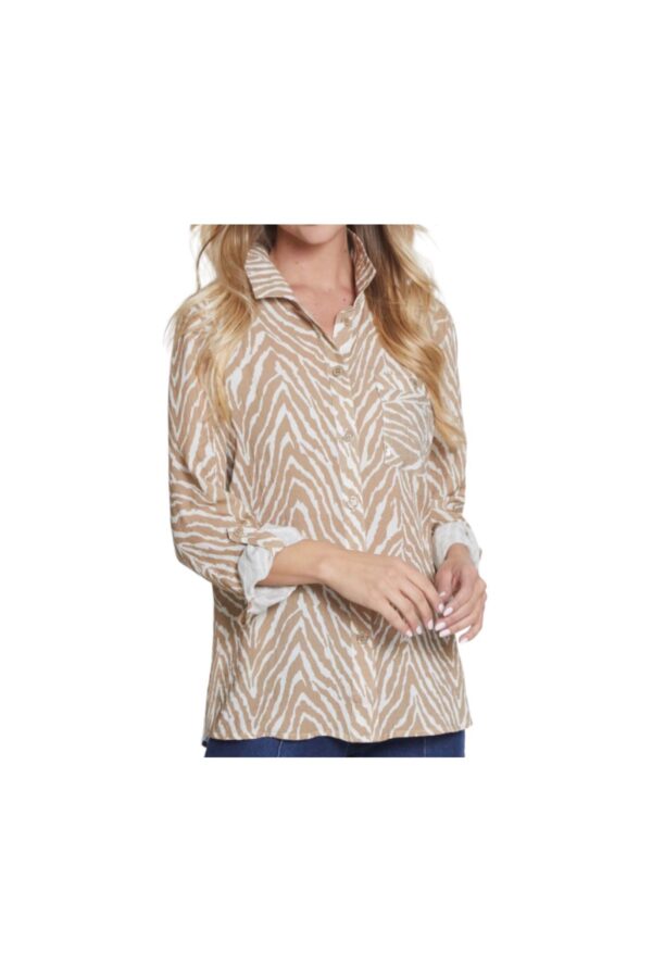 MULTIPLES SEQUINED  POCKET BACK PRINT BLOUSE