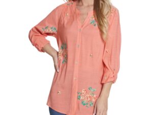 MULTIPLES BUTTON FRONT EMBROIDERED BLOUSE
