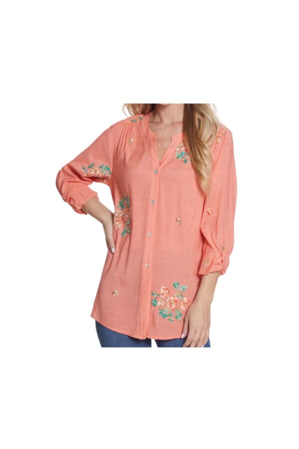 MULTIPLES BUTTON FRONT EMBROIDERED BLOUSE