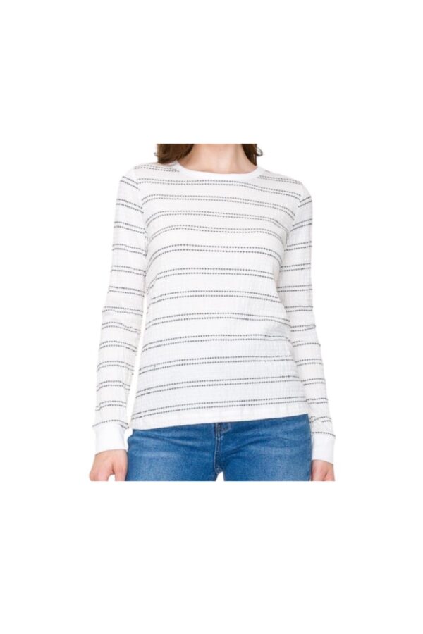 STACCATO LONG SLEEVE TEXTURED STRIPE KNIT TOP