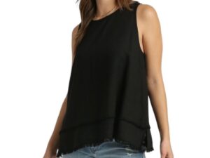 UMGEE LINEN BLEND FRAYED HEM TANK