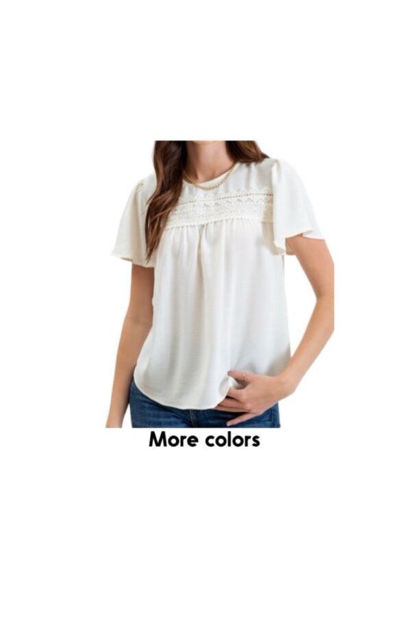 BLUPEPPER LACE TRIM SHORT BELL SLEEVE BLOUSE