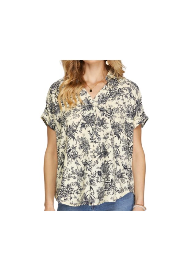 SHE+ SKY DROP SHOULDER FLORAL PRINT BLOUSE