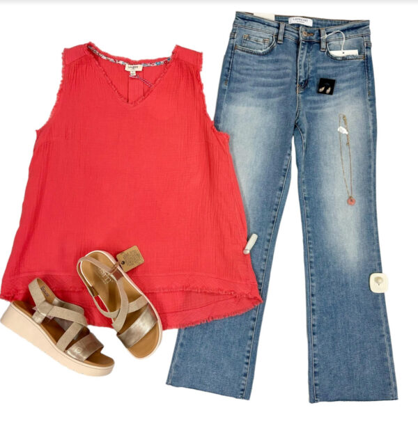 UMGEE GAUZE FRAYED HEM V-NECK TANK - Image 3