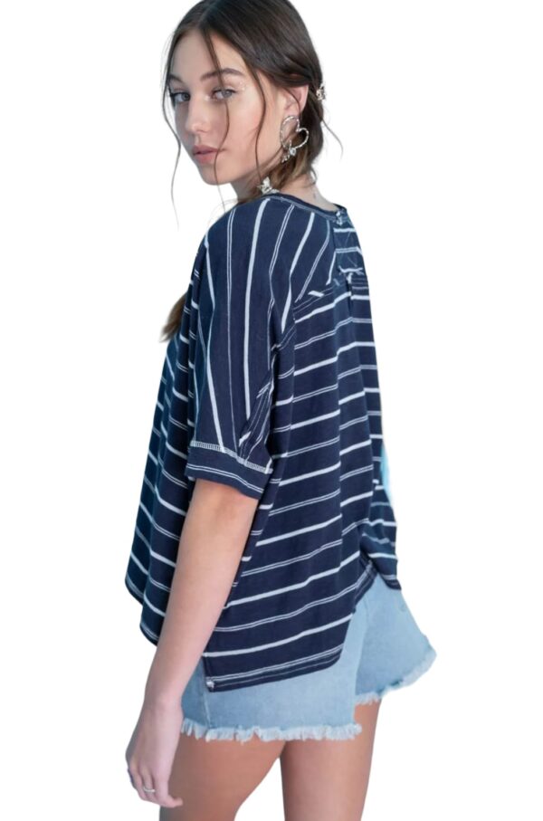 BLUPEPPER STRIPED V-NECK DROP SHOULDER TOP - Image 5