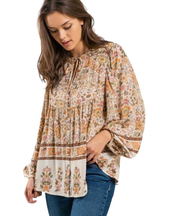 BLUPEPPER BORDER PRINT WOVEN BOHO TOP - Image 4