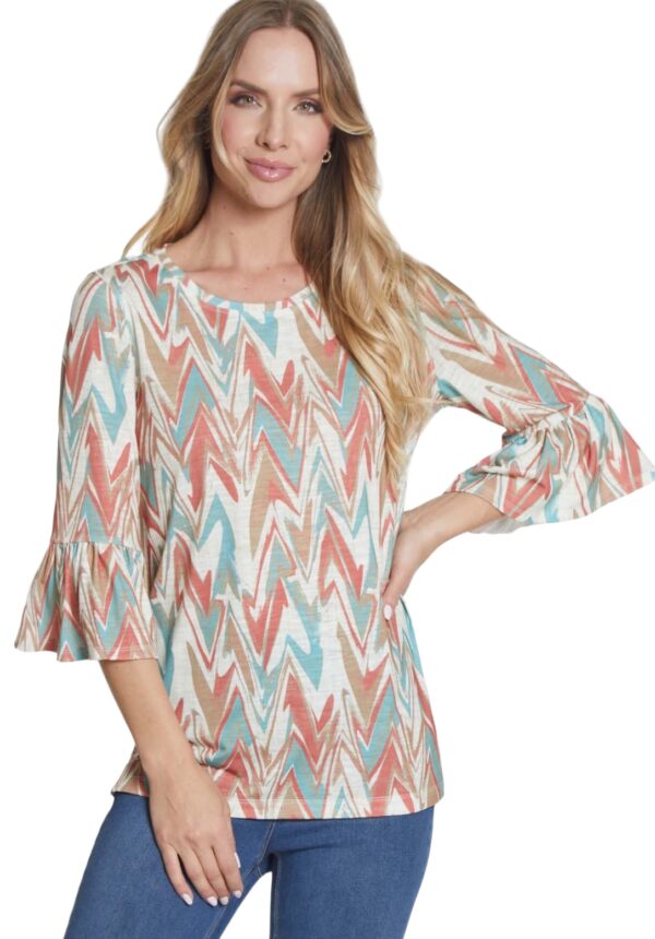 MULTIPLES FLOUNCE SLEEVE PRINT KNIT TOP - Image 2