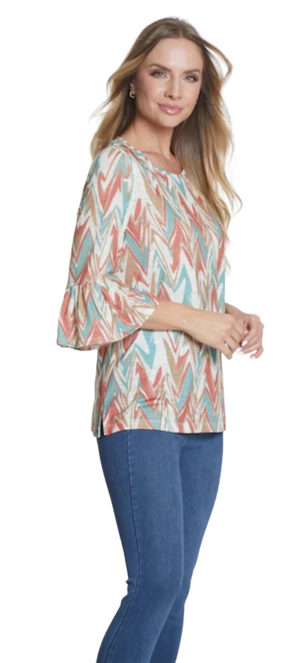 MULTIPLES FLOUNCE SLEEVE PRINT KNIT TOP - Image 3