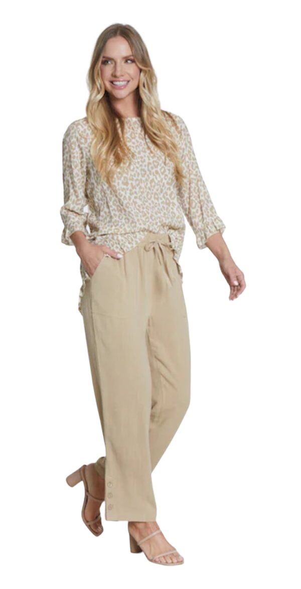 MULTIPLES KHAKI PRINT RUFFLE TRIM TOP - Image 3