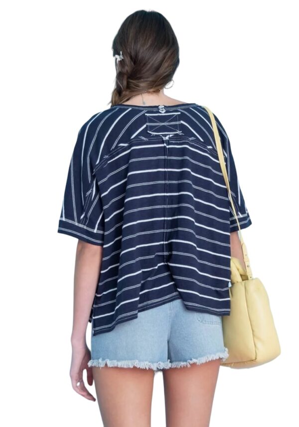 BLUPEPPER STRIPED V-NECK DROP SHOULDER TOP - Image 3