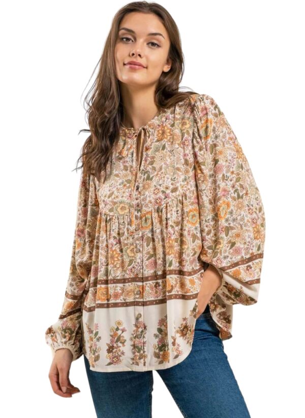 BLUPEPPER BORDER PRINT WOVEN BOHO TOP - Image 2