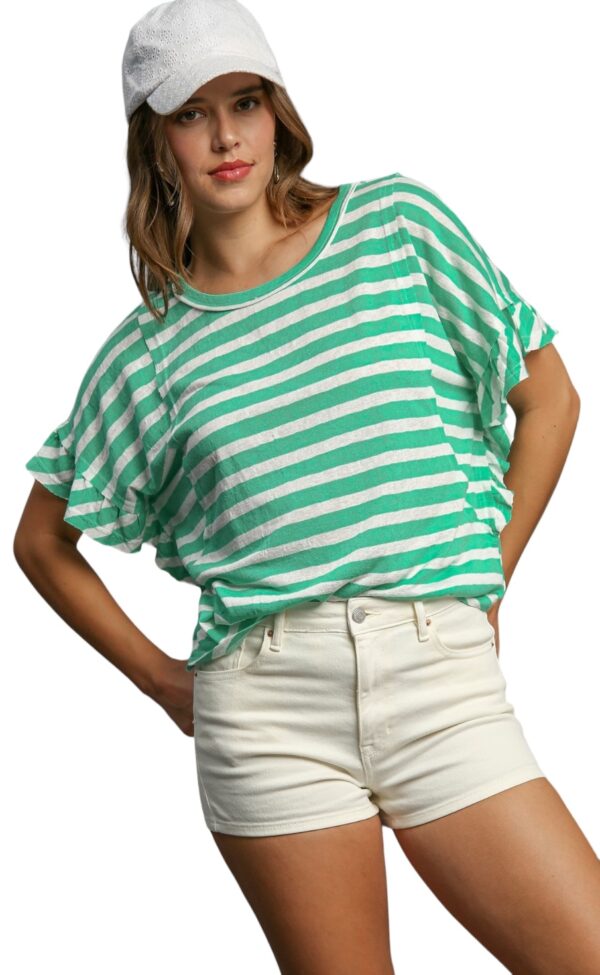 UMGEE DOLMAN RUFFLE SLEEVE STRIPE TOP - Image 2