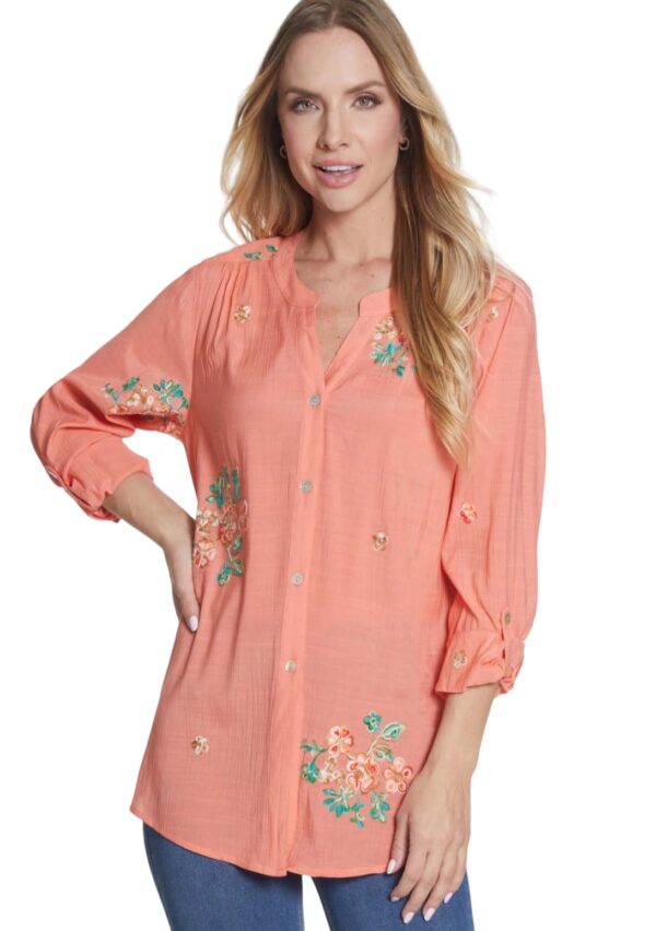MULTIPLES BUTTON FRONT EMBROIDERED BLOUSE - Image 2
