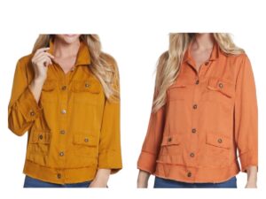 MULTIPLES DROP SHOULDER 4 POCKET FRINGE HEM JACKET