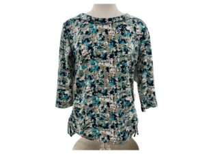 SOUTHERN LADY 3/4 SLEEVE SIDE RUCHED PRINT TOP