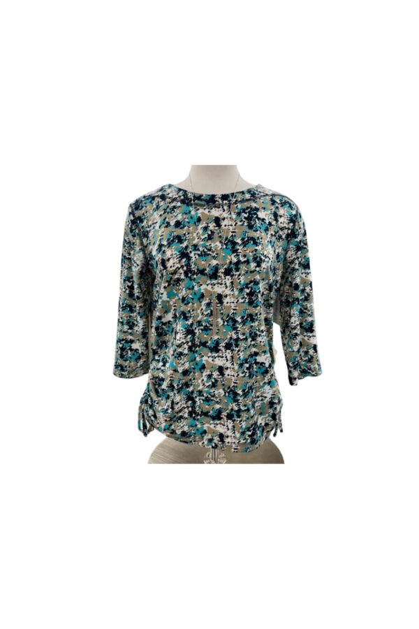 SOUTHERN LADY 3/4 SLEEVE SIDE RUCHED PRINT TOP