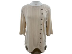 SOUTHERN LADY 3/4 SLEEVE BUTTON TRIM TEXTURED KNIT TOP