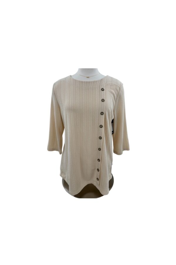 SOUTHERN LADY 3/4 SLEEVE BUTTON TRIM TEXTURED KNIT TOP