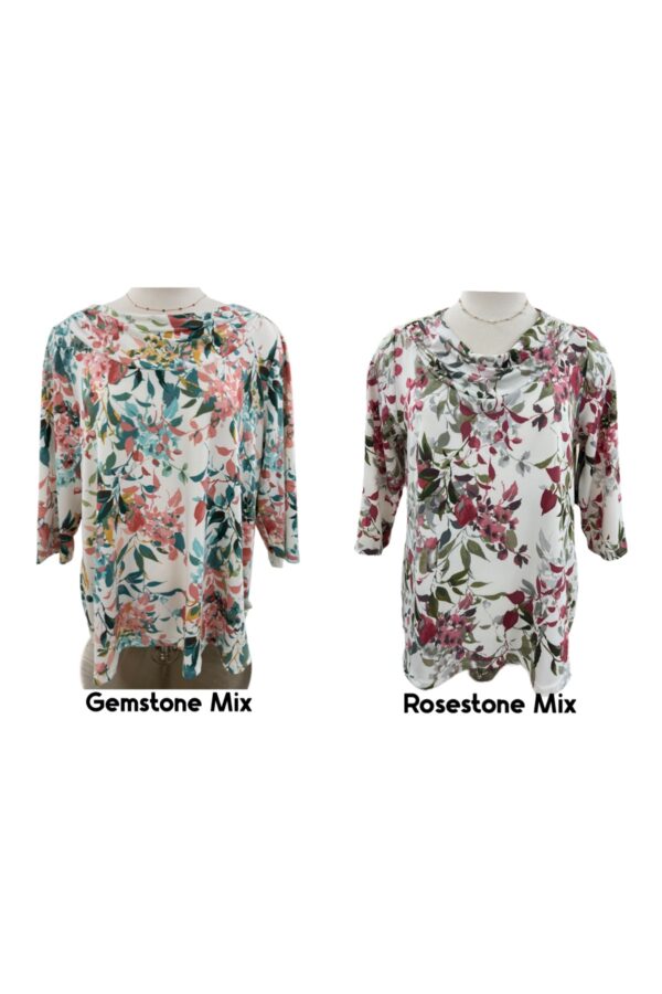 SOUTHERN LADY 3/4 SLEEVE COWL NECK FLORAL TOP