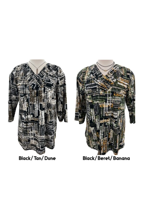 SOUTHERN LADY 3/4 SLEEVE DOTTED PATCH PRINT V-NECK